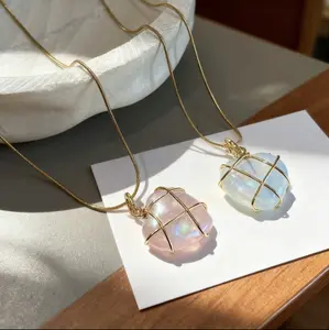 Fashion Moonstone Necklace- Idea For Cartoon- Loving Princess-Style Girls, Trendy Pink Dangling Novelty Jewelry