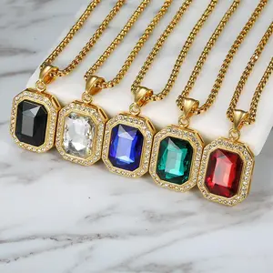 Luxury and Elegant Hip-hop Synthetic Zircon Square Pendant Stainless Steel Necklace Sweater Chain Suitable for Banquets, Parties, Vacations, Daily or Gift Giving, Mother's Day Gifts, Anniversaries, Suitable for Both Men and Women Cuban Link Design
