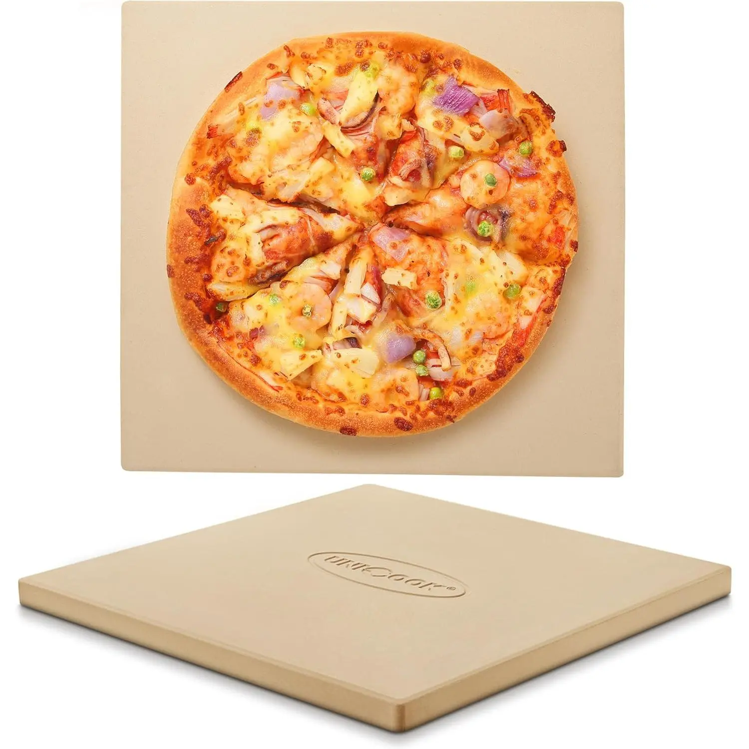 16" x 16" Square Pizza Stone for Grill and Oven, Large Cordierite Bread Baking Stone for Crispy Crust Pizzas, Bread and Cookies, Includes Dough Scraper