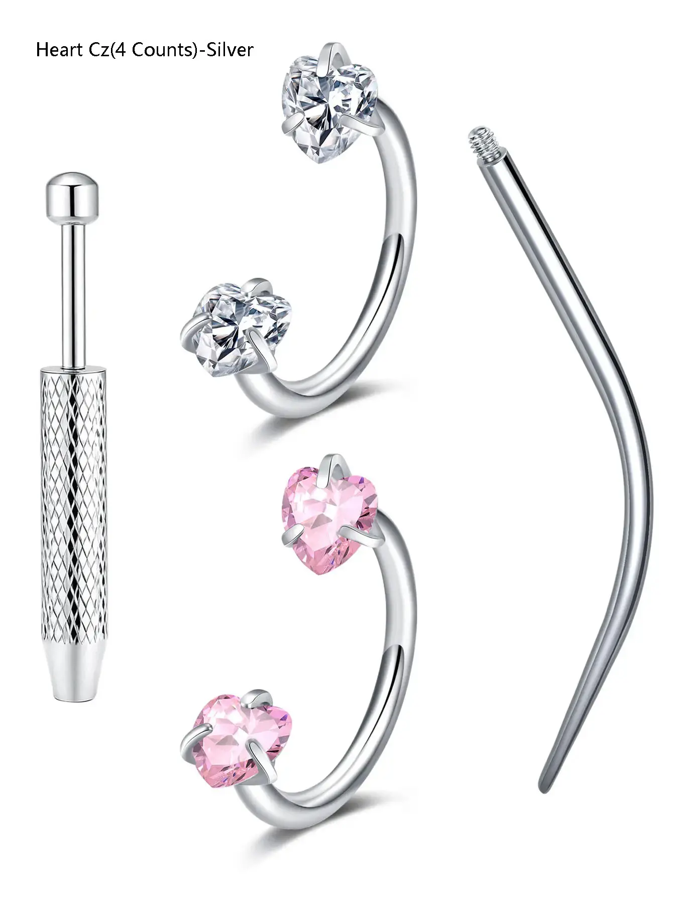 Stainless Steel Cz Nose Ring, 18g Heart Star Design, with Grabber Tool, Unisex Cartilage Earrings, Fashionable Jewelry Gift, Nose Piercings Kit