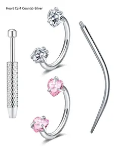 Stainless Steel Cz Nose Ring, 18g Heart Star Design, with Grabber Tool, Unisex Cartilage Earrings, Fashionable Jewelry Gift, Nose Piercings Kit
