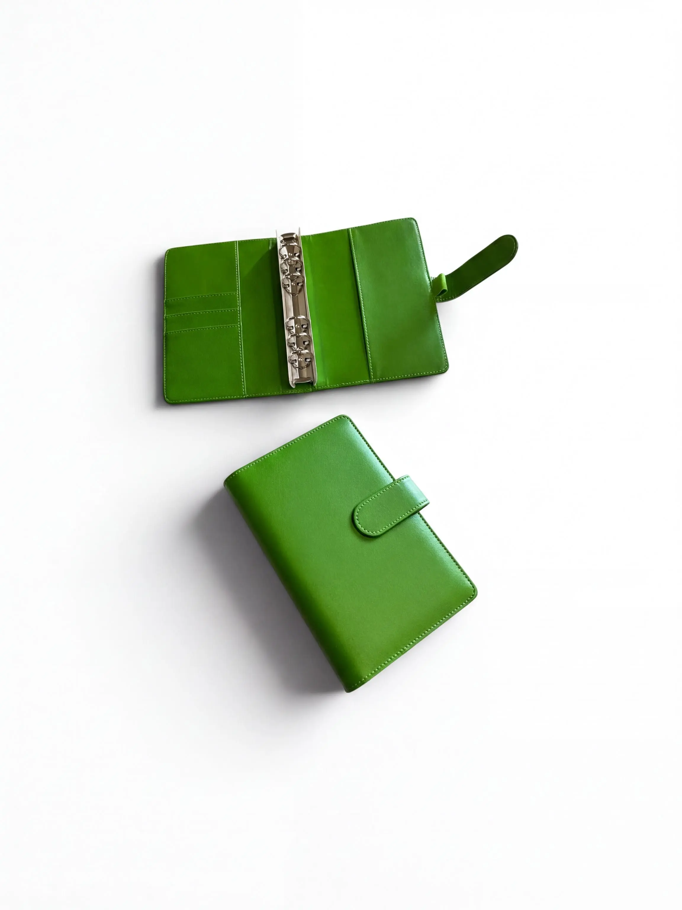 Forest Green A6 Leather Binder - Wallet Organizer with Pen Loop for Budget Planning