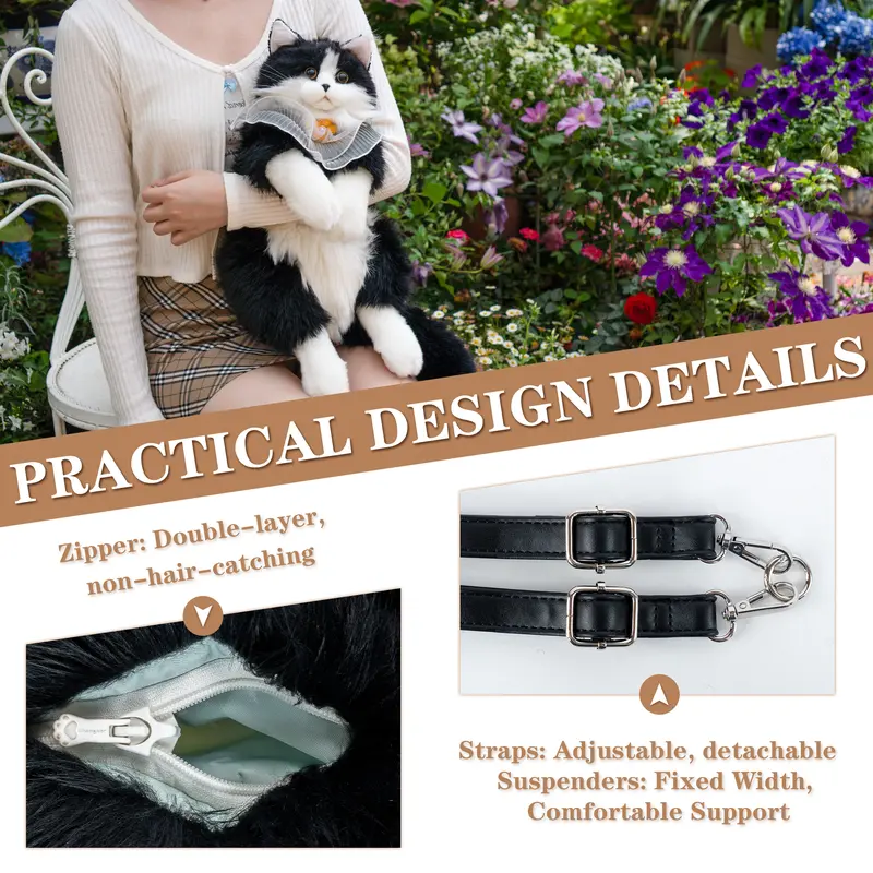 【TikTokShopBacktoSchool】Chongker Stylish Daypack Plush Cat Backpack - Realistic Stuffed Animal Fashion Accessory & Unique Gift for Cat Lovers - 1 Set Gift Wrap 6