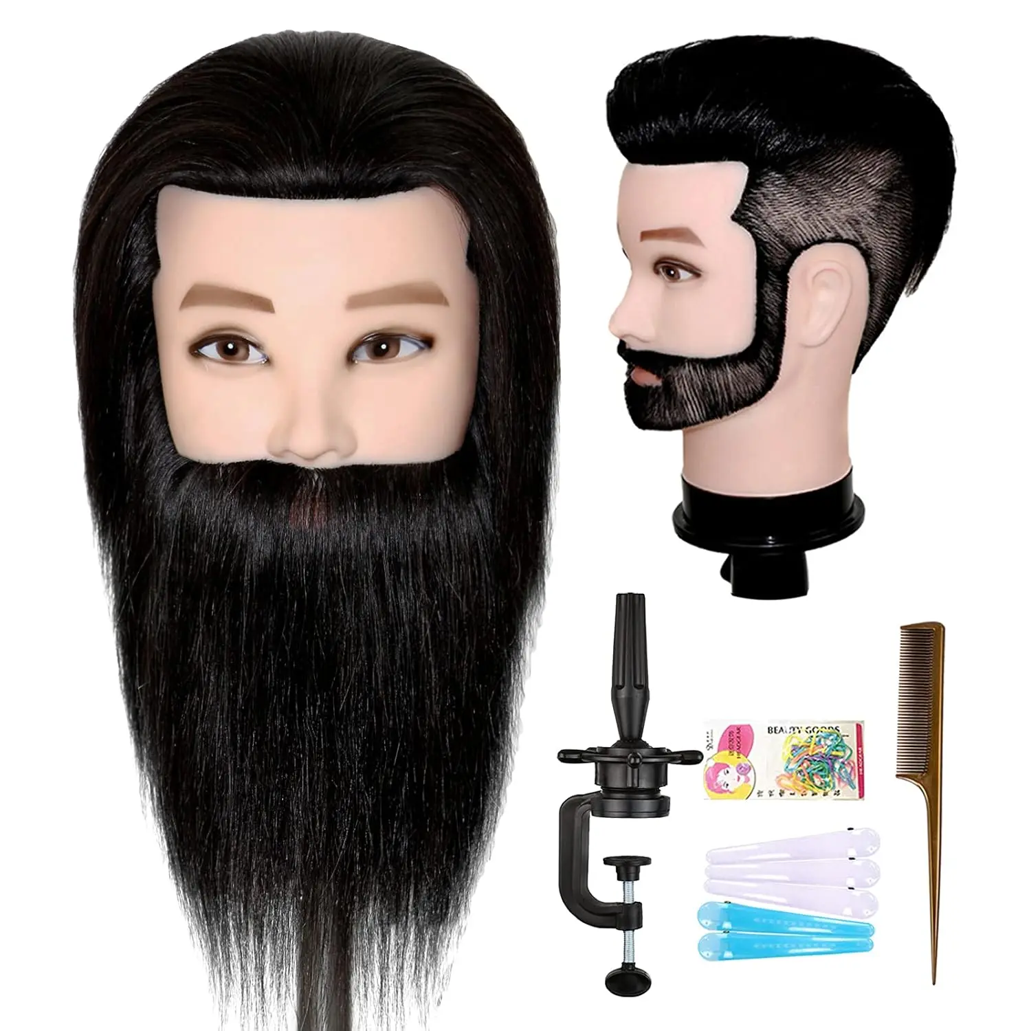 ISHOT Male Mannequin ,12" Doll , ,With  Real Human Hair for Hairdressers,Hair Stylists,Cosmetologist,Barber Shop and  School Black