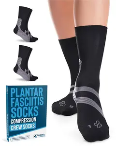 Doctor's Select Compression Socks For Men & Women | Plantar Fasciitis Arch Support | 2 Pairs Black Crew
