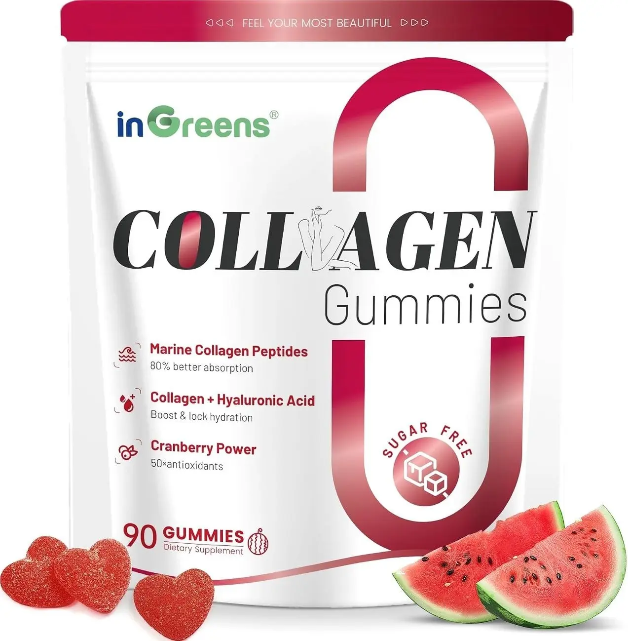 Collagen Peptides Gummies for Women - 5000mg Hydrolyzed Marine Collagen, Sugar Free with Type I,II,III & Biotin, 90 Count