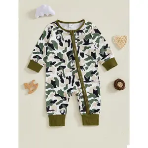 Baby Boy Girl Fashionable Comfortable Romper Sweatshirt Camouflage/Rooster Floral Print Long-Sleeved Zip-Up Romper Adorable Infant Toddler Autumn/Winter Wear Girls' Clothing 0-12 Months Suitable for Halloween, Christmas, Thanksgiving, Perfect for