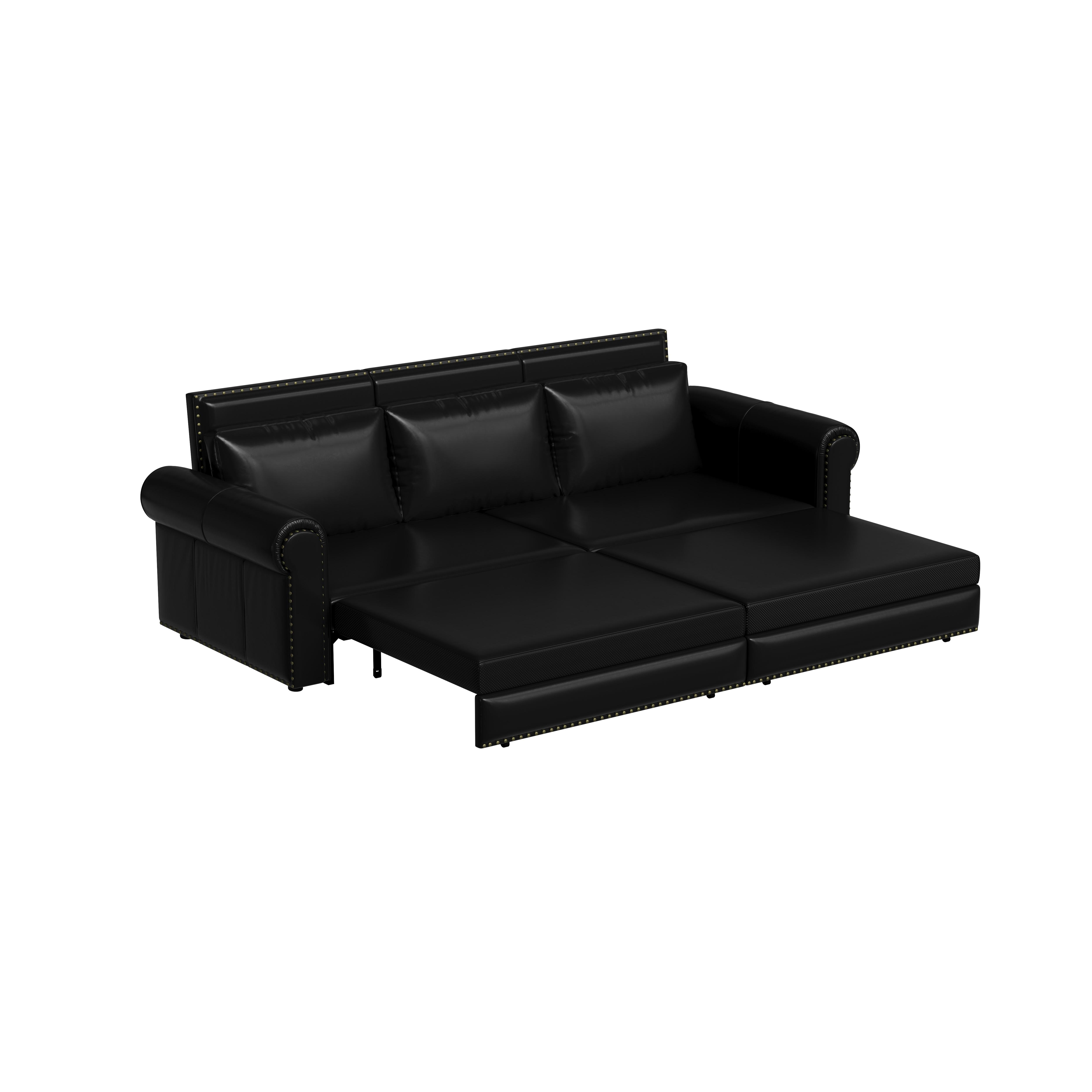 Chesterfield Sofa 93.7" King Pull Out Sofa Bed 3-in-1 Faux Leather Convertible Sleeper with Nailhead Trim Rolled Arm Multi-Functional Living Room Couch Chesterfield Sofa 93.7" King Pull Out Sofa Bed 3-in-1 Faux Leather Convertible Sleeper with Nailhead Trim Rolled Arm Multi-Functional Living Room Couch