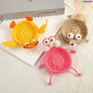 Cute Crochet Animal Coaster, Handmade Kawaii Drink Coaster, Soft Yarn Cup Coaster for Coffee Table, Desk & Home Decor, Perfect Gift for Friends & Cute Kitchen Accessories