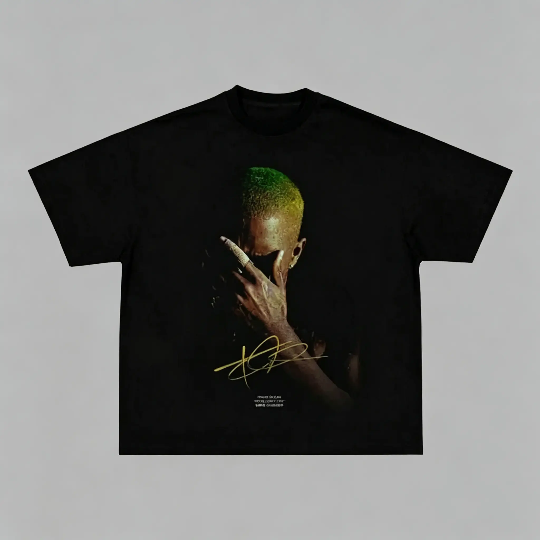 Frank Ocean Green Hair Portrait Hand Cover Artistic Graphic Tee Soft Cotton Breathable Comfortable Relaxed Fit for Music Fans Blonde Era Aesthetic Daily Casual Wear Unisex's T-Shirt