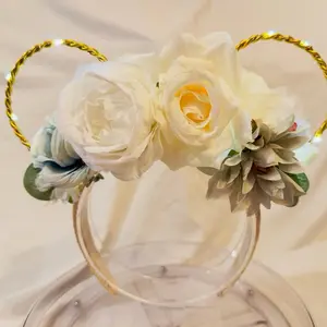 Handcrafted Light-up Mouse Ears - White - Bridal