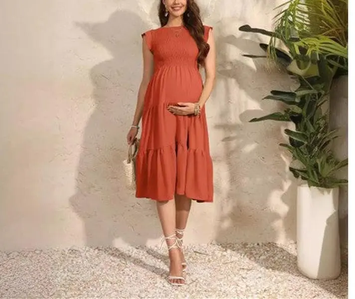 maxi dress length Elizabeth Tiered Ruffle Maxi Dress • Shop American Threads Women's Trendy Online Boutique Dusty Rose / L main image 0