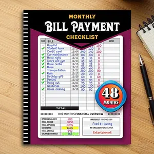 Bill Payment Tracker - Records for 4 Years, Bank Account Tracking, Debt Payoff Planning & Expense Tracking - Durable Bound Notebook for Monthly Financial Overview & Budgeting daily planner
