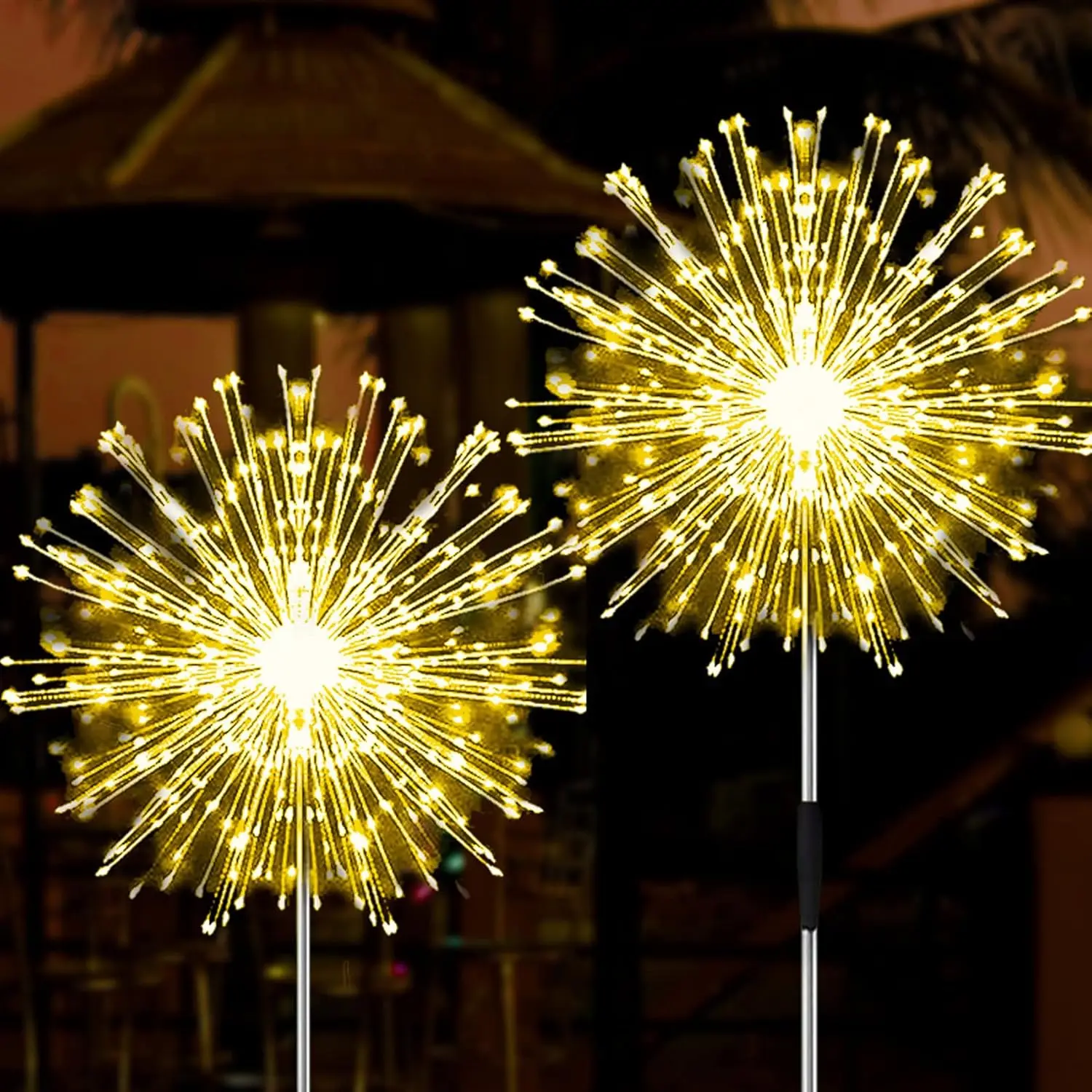 kvzkvz 2-Pack Outdoor Solar Firework Lights, 300 LEDs Waterproof Solar-Powered Lights for Garden, Pathway, Fence - Warm White