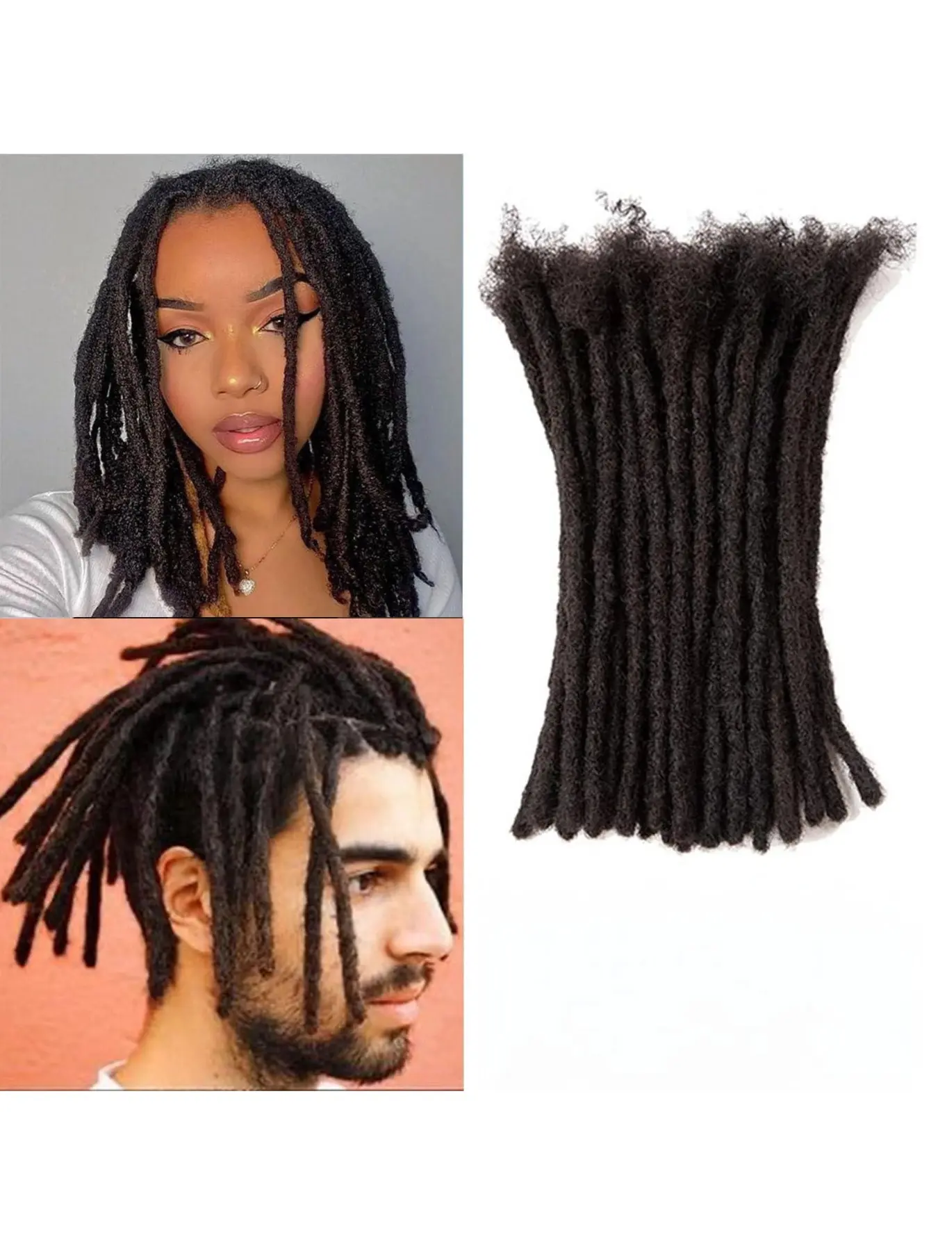 Thickness Dreadlock Extensions Human Hair 10-60 Strands Locs Extensions Real Human Hair, Natural Black for Women Men Kids Full Handmade Permanent Locs Interlock Locs Can Be Dyed and Bleached Ideal for Daily Hip-Hop Style and Summer Daily Use Braids