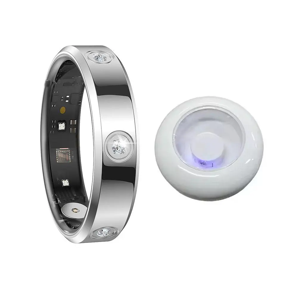 Modern Bluetooth Wearable Smart Ring (Oval-Round) for Men, 5ATM Waterproof Remote Universal Health Sensors Fitness Tracker with Fitness Planner, Heart Rate, Blood Oxygen, Calorie Monitoring, Sleep Tracking, Multi-Sport Mode, Android iOS Compatibility