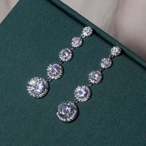 Silver Finish Dangling Earrings for Women, Aileen Long Sparkling Zircon Tassel Jewelry for Parties & Special Occasions