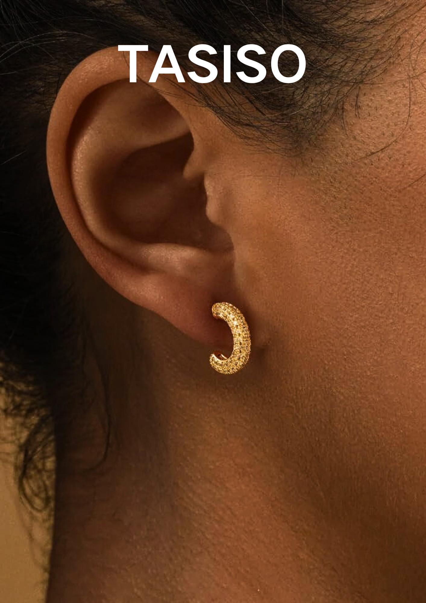 TASISO Sparkling 14K Gold Plated Cubic Zirconia Hoop & Stud Earrings Set for Women Multi-Size Daily Wear & Gift Eco-Friendly Zircon Stones Gift