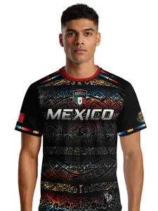 Mexico Soccer Jersey Aztec Calendar with Color Accents, Fitted Long Sporty Design for All Seasons, Unique Animal and Tribal Print Style, Football Shirts