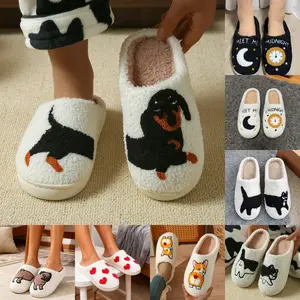 Women's Cute Cartoon Casual Soft Comfortable Home Slippers Dachshund Design Plush Slippers Warm for Indoor & Outdoor Use Fall Winter Footwear