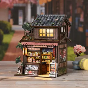 3D Wooden DIY Puzzle Set With LED, Desk Ornament, Japanese Grocery Store Architectural Style, Adult Toy, Creative Gift, Exquisite Ornament, Stress Relief For Adults
