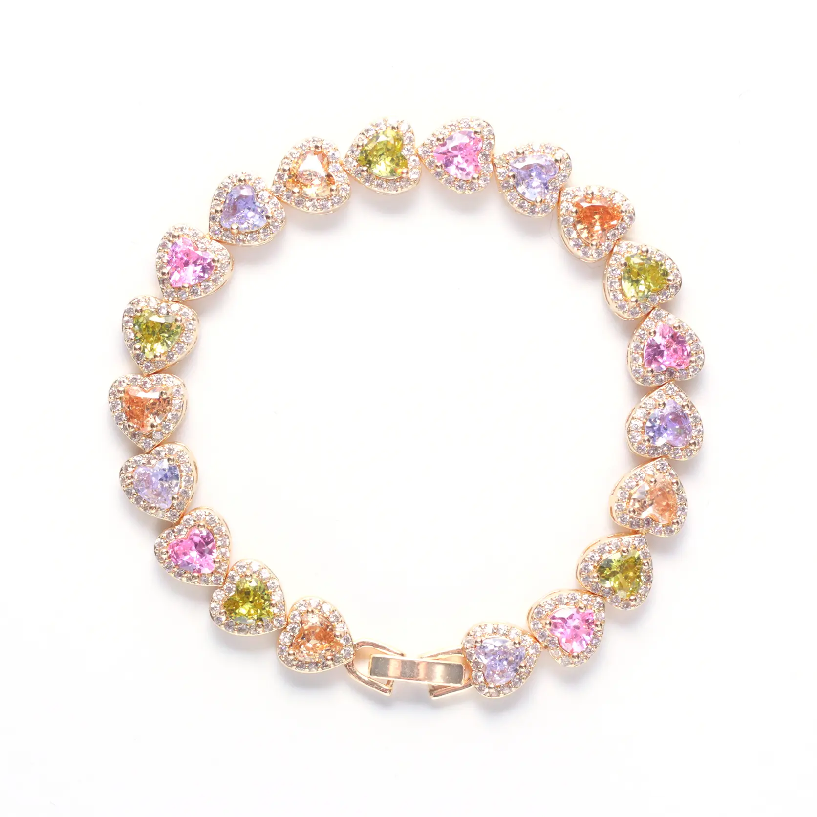 Loveden Rainbow Heart Cut Collection Elegant LOVE Halo Colorful Heart Shape Bracelet For Women Men Daily Charm Jewelry Shining Colorful 5A Zircon Bracelet Bangle Valentines Birthday Gift