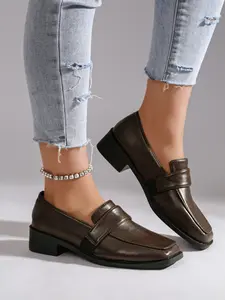 Women's Square Toe Low Heel Loafers, Vintage Commuter Style Slip-On Shoes, Easy-To-Wear Single Shoe, Comfortable and Stylish Footwear