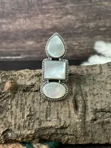 Handmade Sterling Silver Wedding Collection: Mother of Pearl Adjustable Ring "Signed Nizhoni"