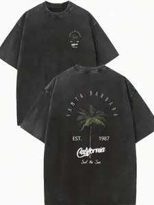 Men's Retro California Style Cotton Wash Shirt-"Est.1989" Coconut Tree Design, Short Sleeves, Round Neck, Casual Summer Clothes, Machine Washable, Summer Casual Clothes |TiedyeT T-Shirt Back Design, Retro T-Shirt.