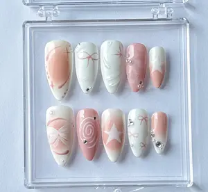 Pearly Pink Press On Nails | Cute bow on Fake Nails | Y2K Inspired 3D Gel Nail | Handmade 3D Gel Nails | Y2k Nails Damontaerichmondnails