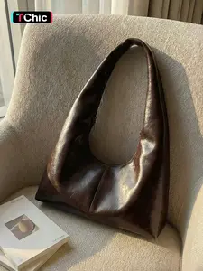 Women's Solid Color Shoulder Moon Bag, Hobo Shoulder Bag, Fashion Zipper Closure Vintage Underarm Bag, Commute Shopping Gift Use