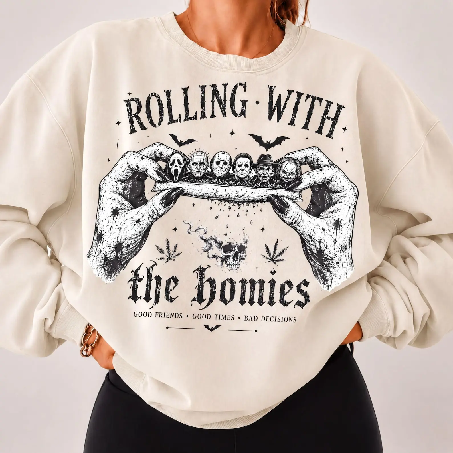 Horror Characters Sweatshirt, Retro Halloween Clipart.