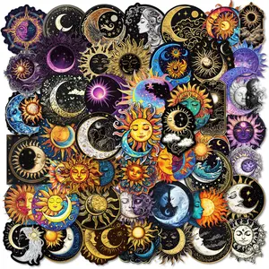 Sun & Moon & Star Pattern Sticker, 50pcs/set Self Adhesive Decorative Stickers, DIY Decals for Water Bottle, Laptop, Phone Case, Scrapbooking, Journal Making