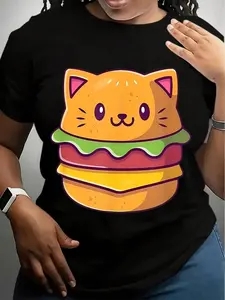 100% pure cotton National Burger Day Funny Cartoon Graphic Ladies T-Shirt, Breathable, Plaid, Classic Style, Casual Outgoing Tee Shirt printed t-shirts for women
