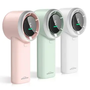 WHATOOK High Speed Portable Handheld Fan, Digital Display,Adjustable Turbo Mini Fan, Battery Rechargeable Personal Fan with Metal Body,Mini Small Pocket Fan with 5 Speeds for Travel/Outdoor/Home/Office-Pink-White-Green