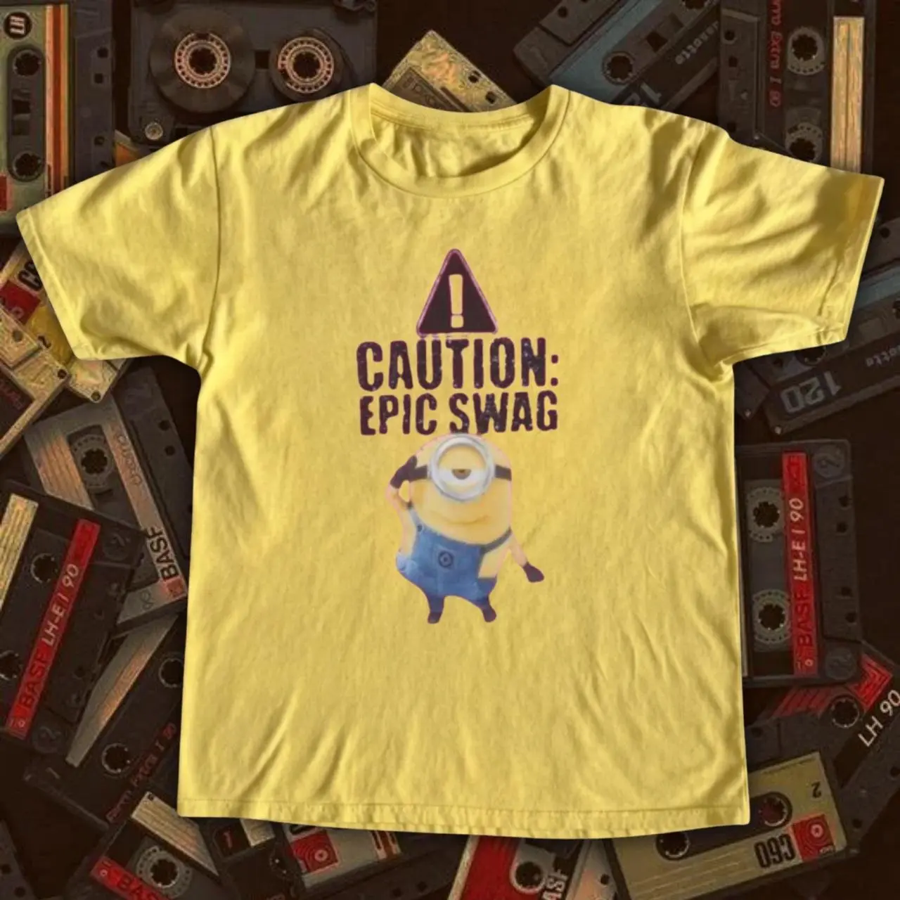 Minions Babytee Vintage Caution Epic Swag Graphic Tee, Retro Humorous Movie Character Meme Shirt, Loose Fit Top