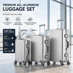 Aluminum Frame Hard Shell Luggage Set with TSA Locks, 360° Spinner Wheels, 20" Carry-On / 24" / 29" Checked Suitcases for Business & Vacation Travel school fathersdaygift hardshell durable