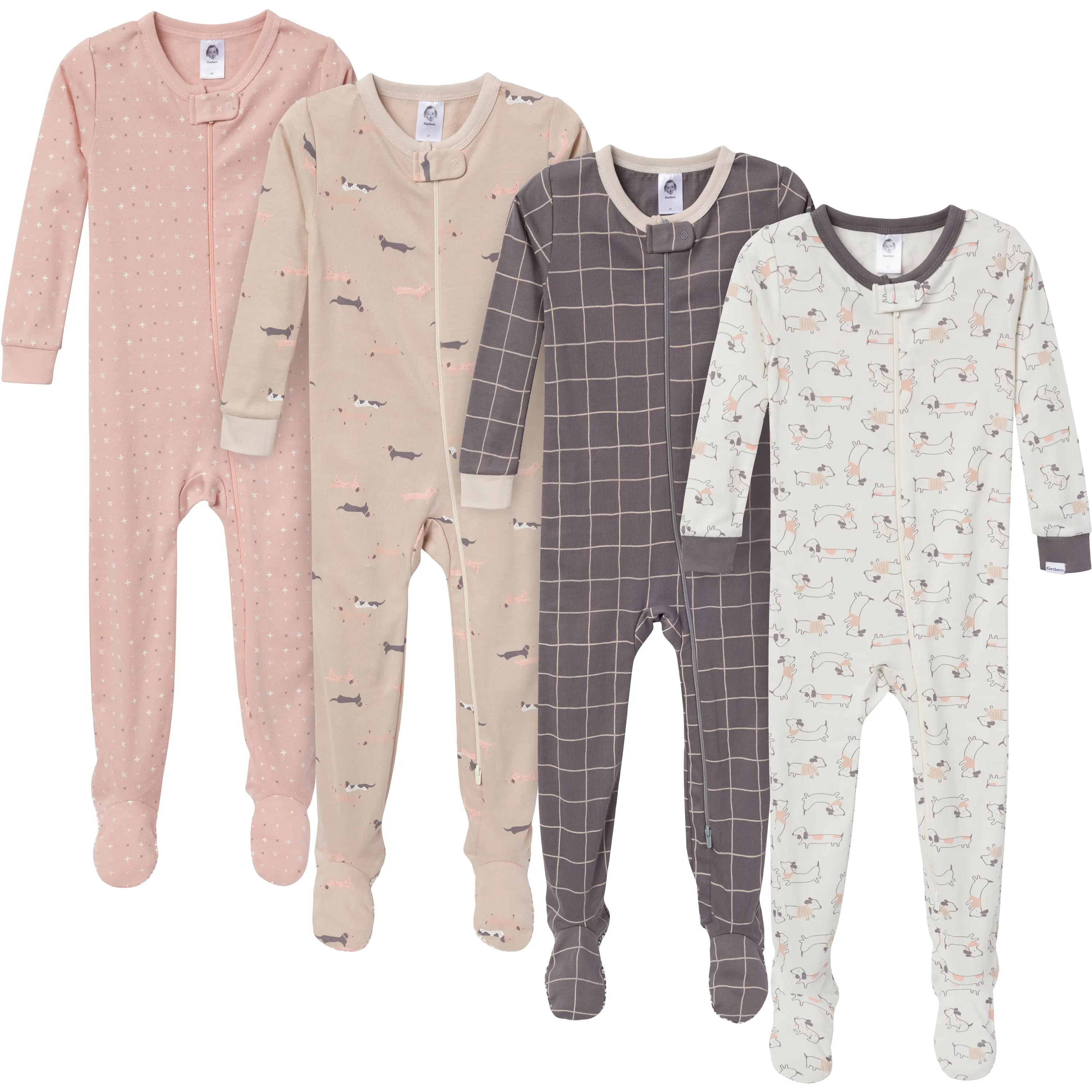 Gerber Toddler Boy's and Girl's Snug Fit Footed Pajamas, 4-Pack, Dogs