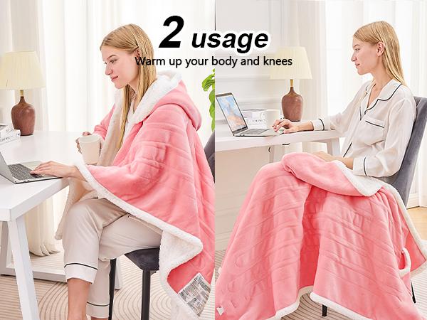 greenoak Wearable Heating Blanket Electric Shawl - Adult Heating Robe Cloak Blanket Hoodie, Wiend, Grandma, 5-person Timer, 10 Heating Levels, Grey