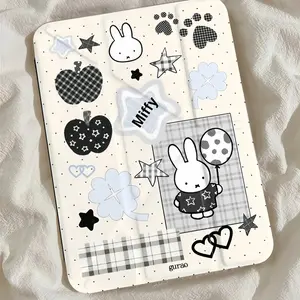 Miffy Grid Pattern Y-Shaped Foldable Stand Case, Transparent Acrylic Full Cover Shockproof Pen Slot, Fits iPad 10th-7th Gen & Pro Models