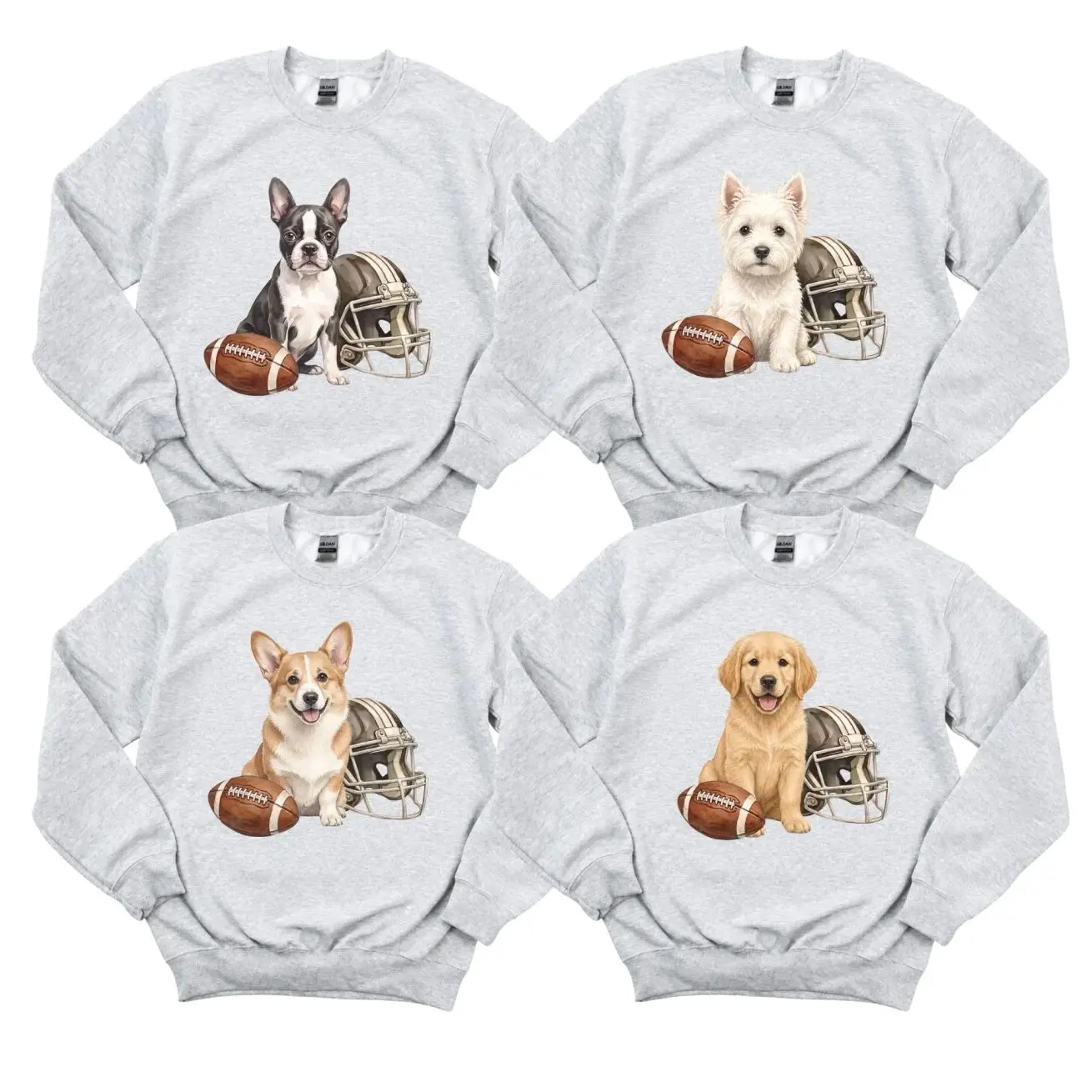 Custom 50+ Dog Breeds Football Sweatshirt, Personalized Puppy Bowl Champ Crewneck, Game Day Pullover for Dog Mom, Dog Dad, Vet Tech and Pet Lovers - AL 90U