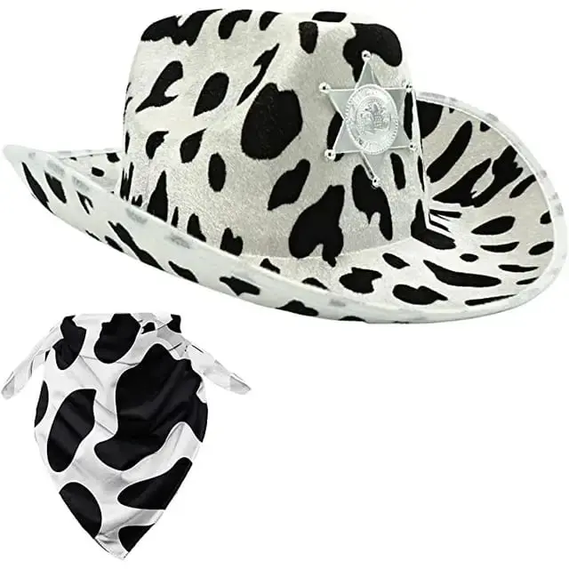 4E's Novelty Cow Print Cowboy Hat with Accessory, Cowgirl Hat for Women Men Adult Western Party, Cowgirl Costume Accessory