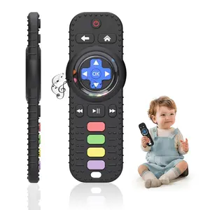 Baby Teething Toy 0-24 Months, Silicone Teether for Babies 3-6-12 Months, Remote Control Shape Baby Rattle Teether, BPA Free Infant Teething Relief Toy for Newborns & Toddlers, Sensory Chew Toy (Black)