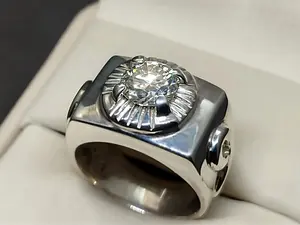 2 Carat Diamond Cut Fire Moissanite Diamond Sterling Silver 925 Handmade Men’s Digit Ring