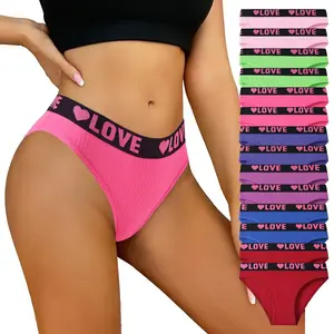Women's 14-Piece Lingerie Set for Women, High-Rise Soft Comfy Panties, Soft Satin Breathable Fit, Pink Letter Tape, Mixed Color Print, Daily Casual Everyday Essential Underwear, Lingerie Women