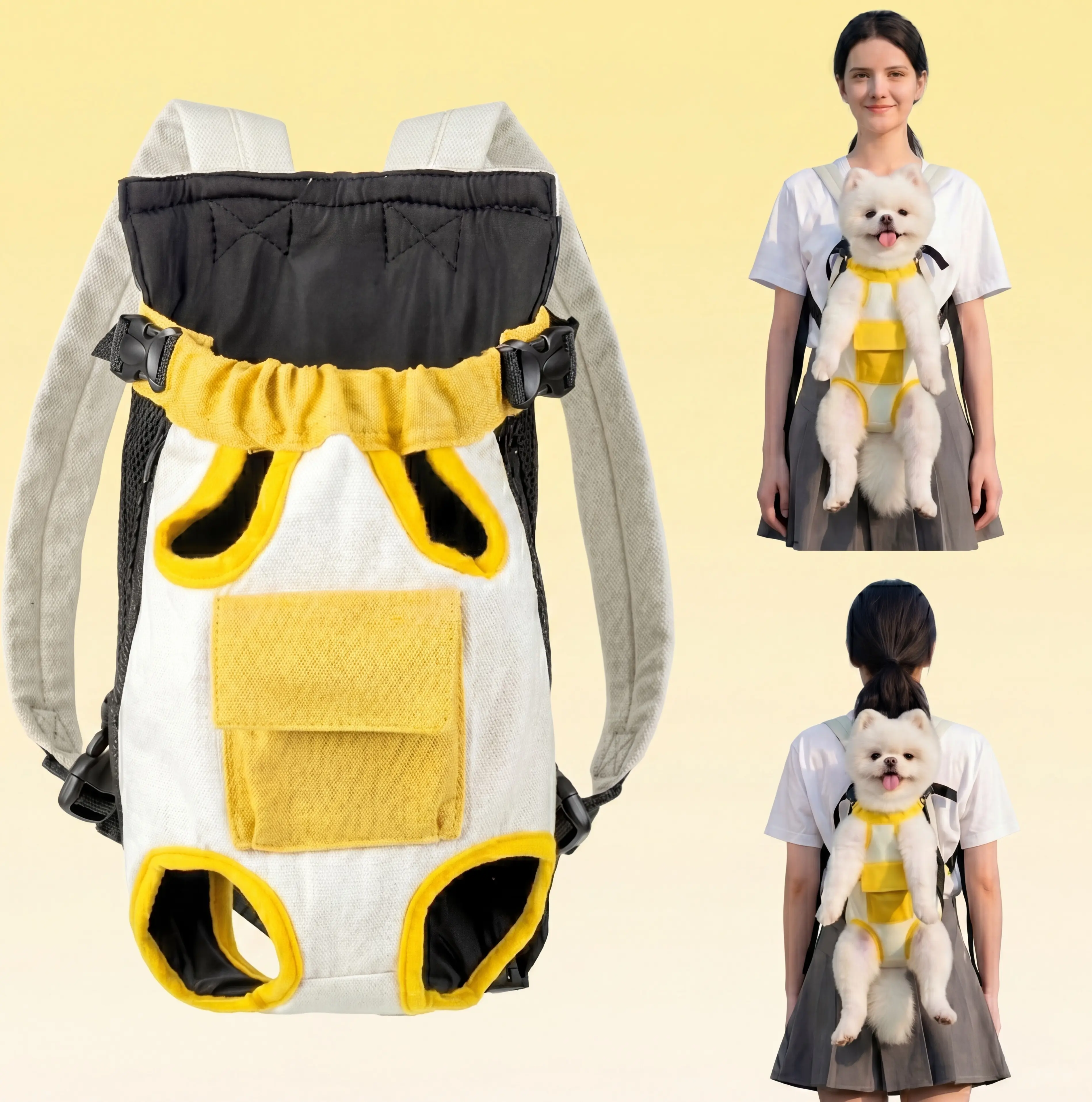 Hands-Free Animal Carrier Backpack for Small-Medium Dogs & Cats - Ergonomic Solid Fabric Pet Bag with Padded Straps, No-Chafing Wide Seat, Tail Hole, Front Pocket, Anxiety Relief for Travel, Hiking