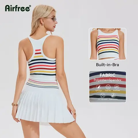 Women's 2-Piece Airfree Skirt Set - High-Waisted with Pockets, Tank Top & Shorts, Workout Clothes Women, Sportswear Outfit, Tennis Apparel, Machine Washable, Standard Sizes
