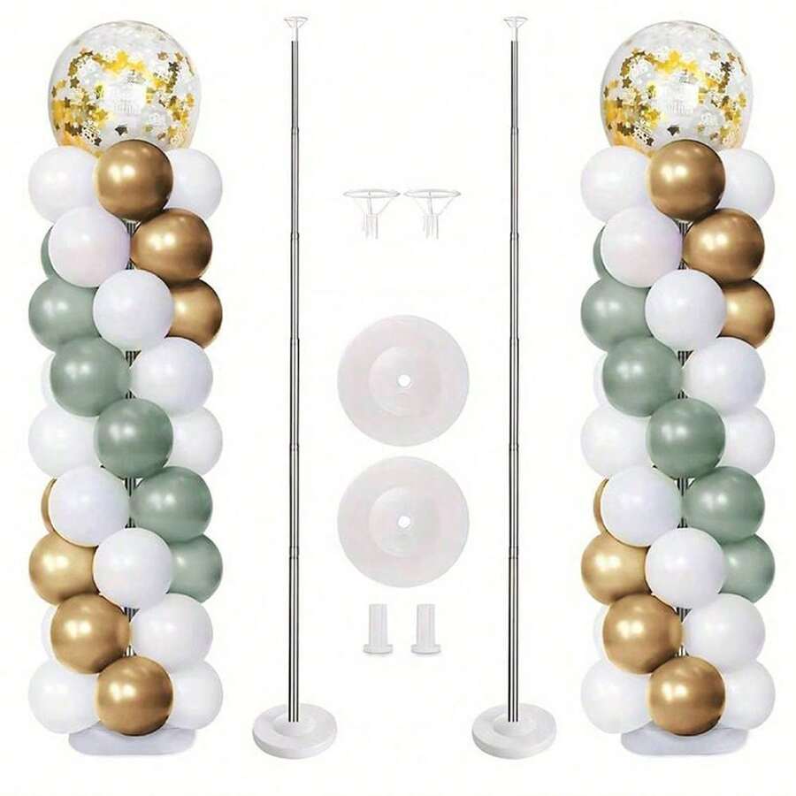 1/2/4 Set Balloon Column Stand Kit For Floor Set Balloon Arch Stands, Height Adjustable Balloon Tower Pillar With Bases Reusable Metal Telescopic Design For Graduation, Wedding,Birthday Party Decoration
