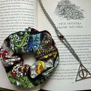 HP houses fluffy scrunchie, handmade scrunchie, book lover gift, book nerd
