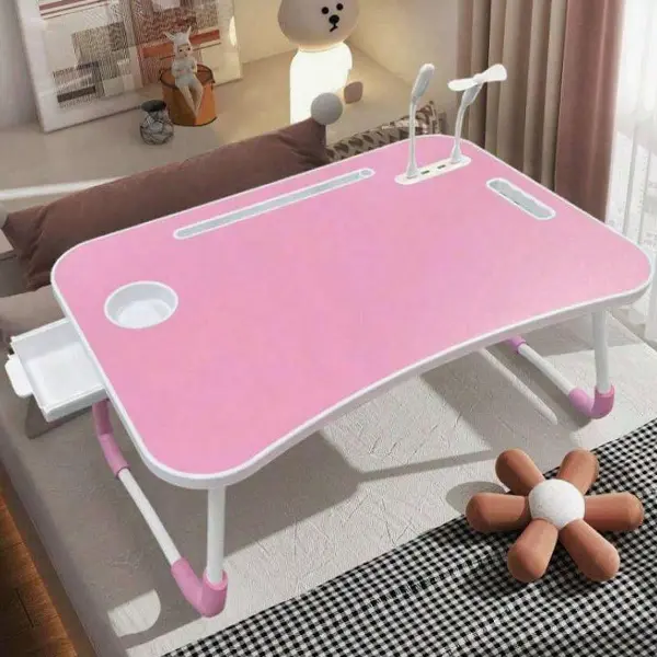 Oversized Portable Laptop Table Foldable Durable Portable Laptop Bed Tray with Cup Holder Wooden Computer Ideal for Reading Writing Drawer USB Fan Light Sleek Black Design Tiltable on Bed Sofa Floor Modern Portable Table Tabletop Sturdy